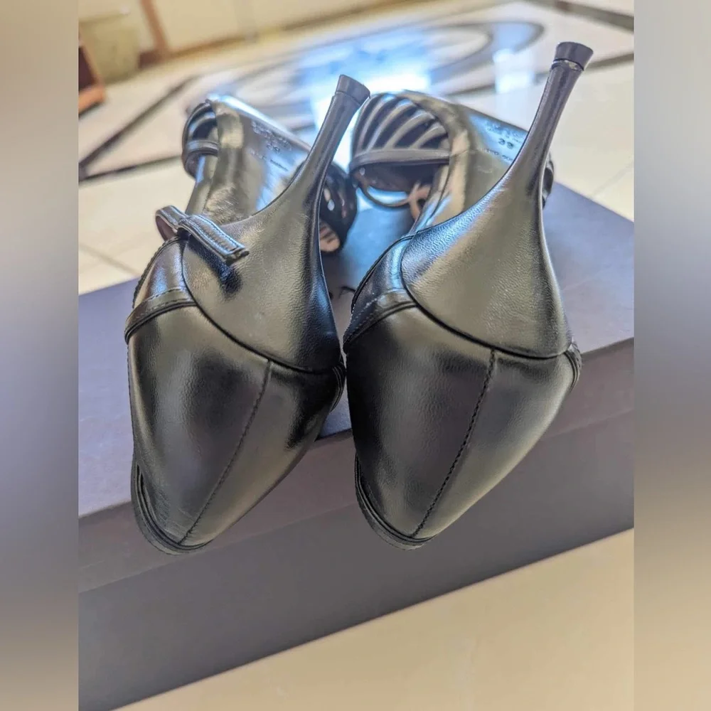 Prada Capretto Black Leather Heels Size: 39 - Picture 9 of 13